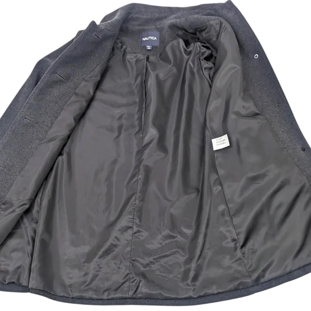 Nautica Wool Pea Coat Peacoat Womens Medium Gray Jacket Button Dressy